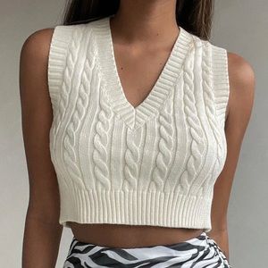 Princess Polly Cream Cropped Sweater Vest